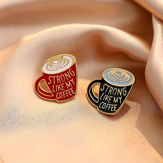 Creative cartoon coffee cup brooch alloy paint geometric pin badge personality clothing accessories