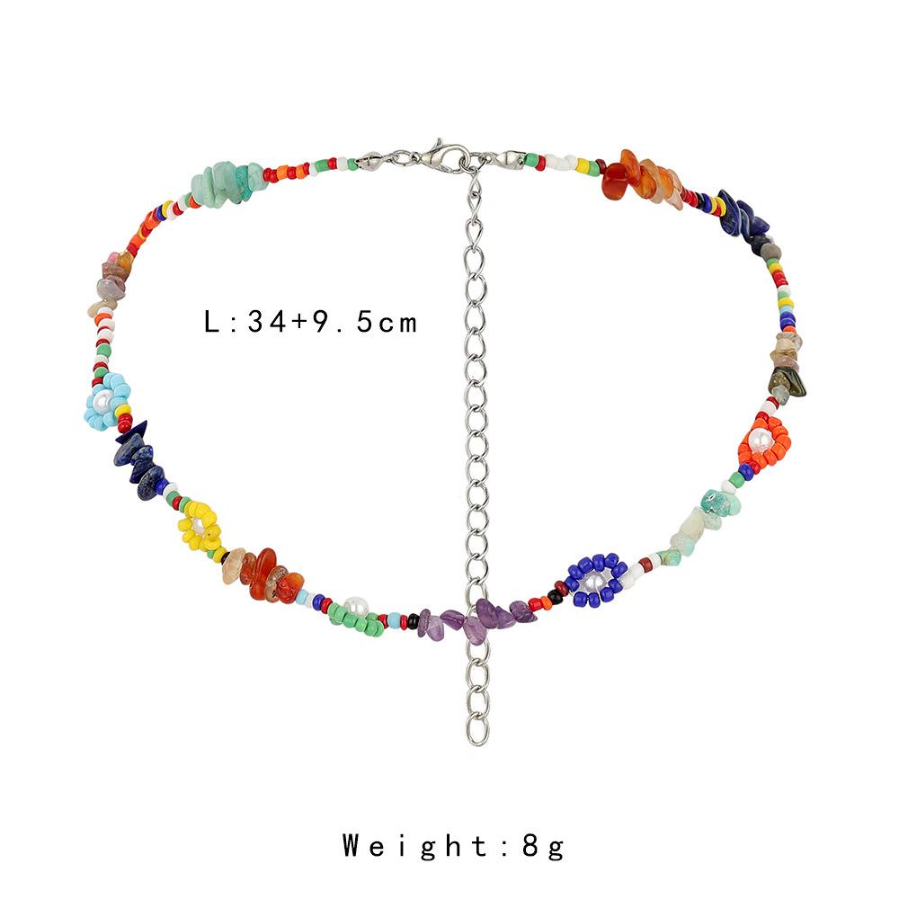 Trend ins colorful stone daisy beaded necklace bohemian fashion fresh and lovely collarbone chain