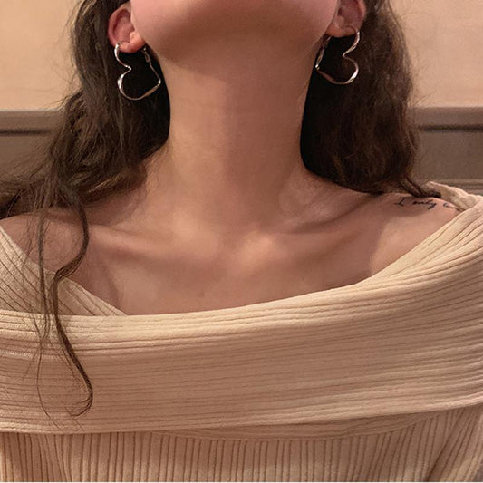 Exaggerated Big Love Earrings Female Niche Design High-end Stud Earrings Fashion Versatile Ear Jewelry 925 Silver Needle
