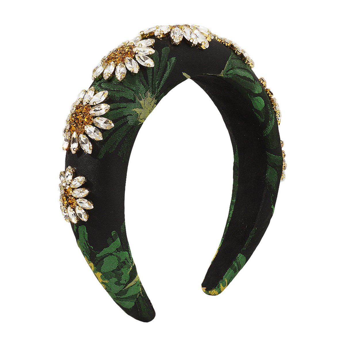 F4772 Baroque Retro Heavy Industry Exaggerated Headband Embroidered Rhinestone Flowers Thick Sponge High Skull Top Light Luxury Headband