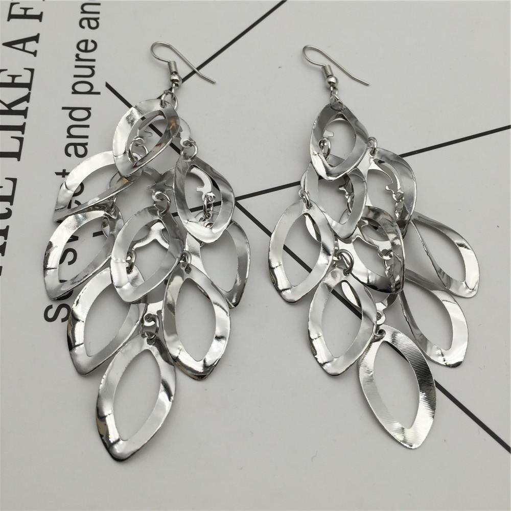 Three-dimensional Oval Hollow Hoop Earrings Long Women's Earrings Jewelry