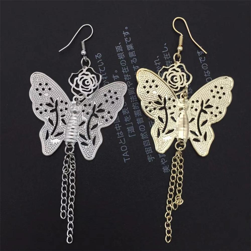 Vintage Hollow Rose Big Butterfly Earrings Ladies Tassel Earrings Christmas Ball Supplies