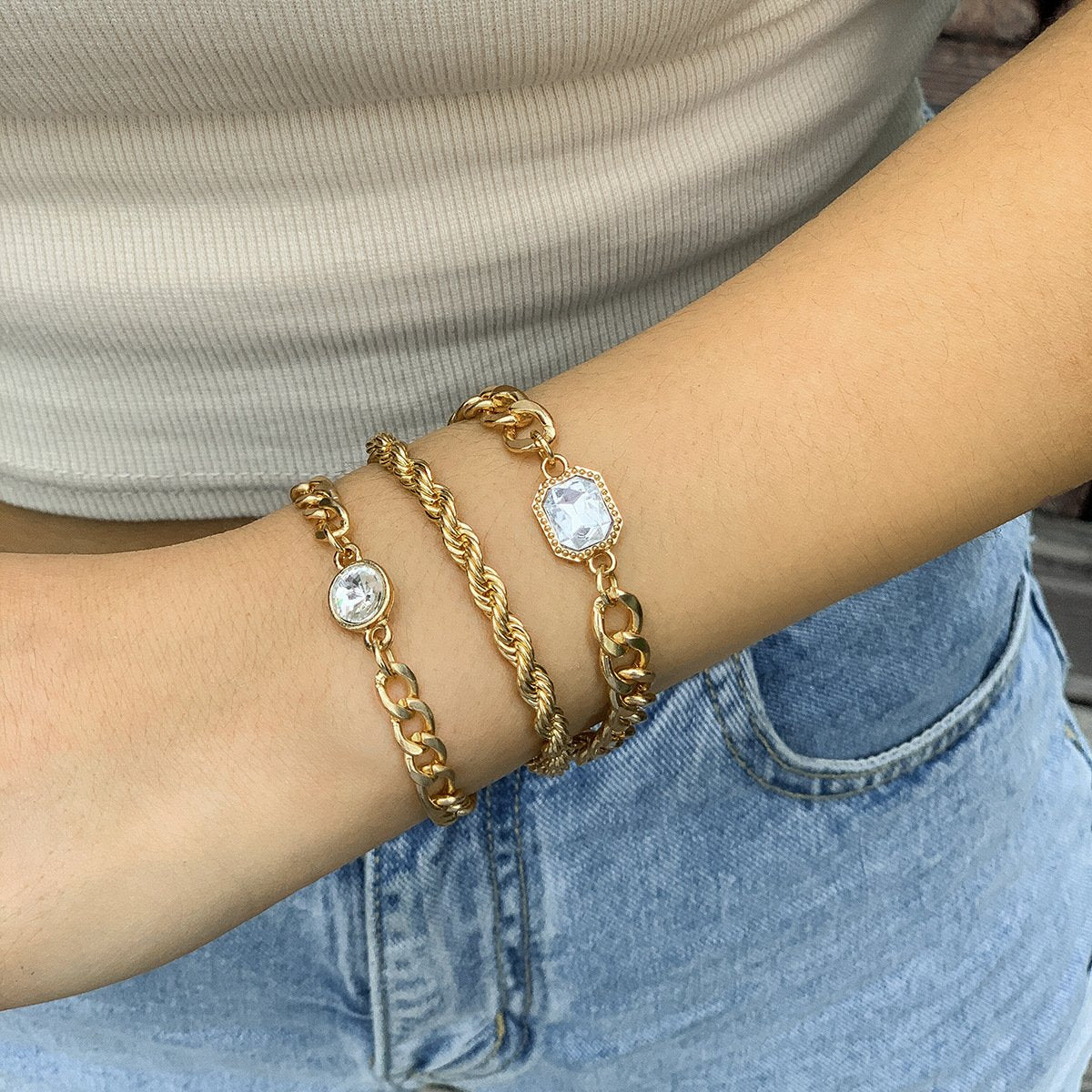 Jewelry Hip Hop Sweet Cool Metal Twist Chain Bracelet Vintage Diamond Jewelry Jewelry Set Female