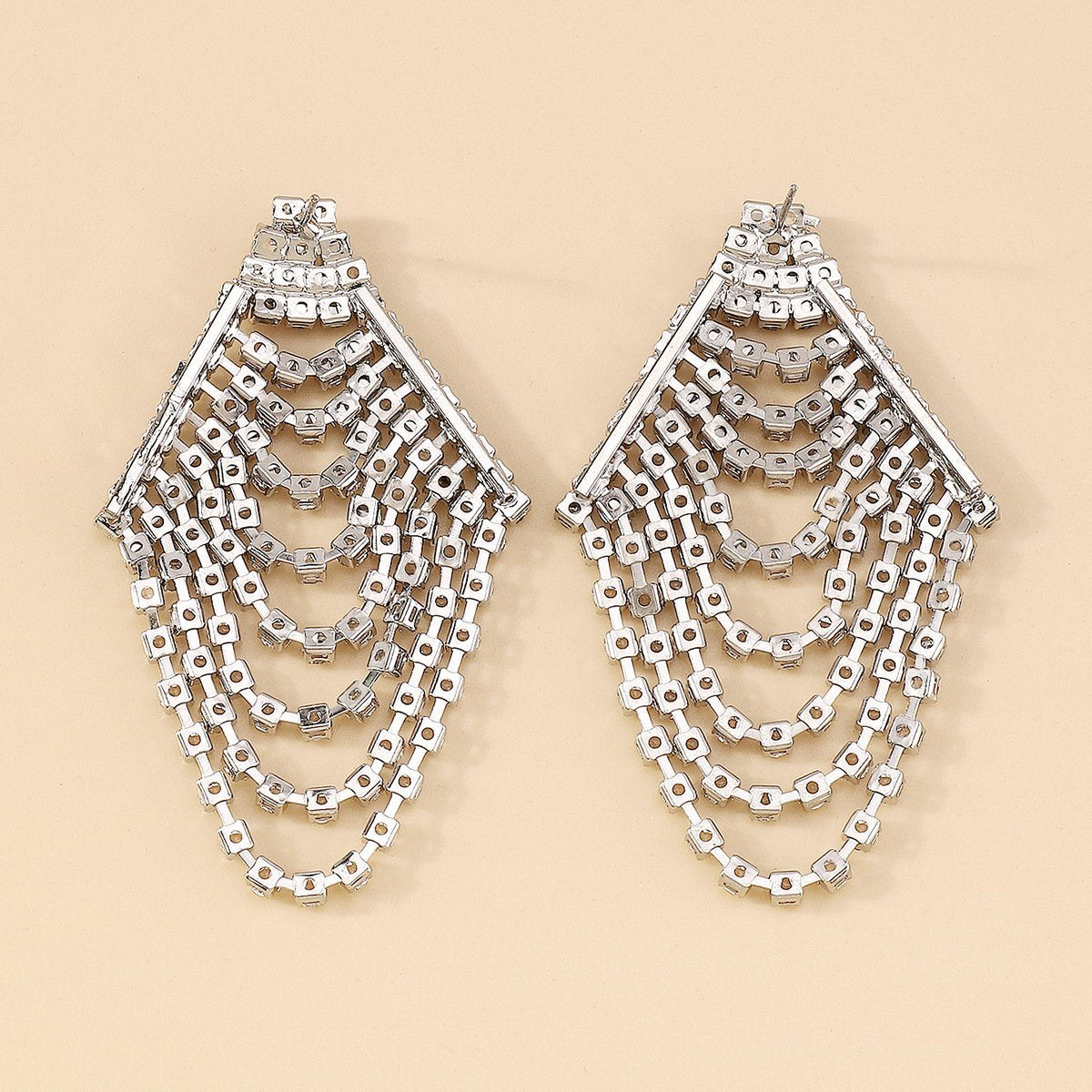 E198 Points Retro Layered Claw Chain Design Earrings French Elegant Creative Rhinestone Tassel Earrings