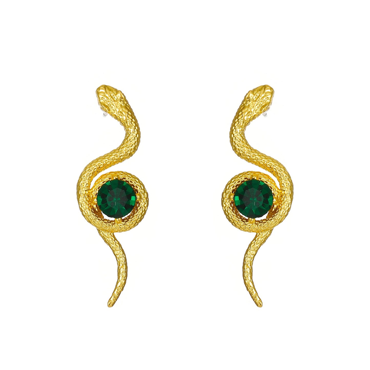 Temperament diamond-encrusted snake-shaped earrings female retro fashion emerald winding small snake earrings earrings ins tide