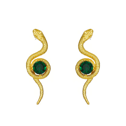 Temperament diamond-encrusted snake-shaped earrings female retro fashion emerald winding small snake earrings earrings ins tide
