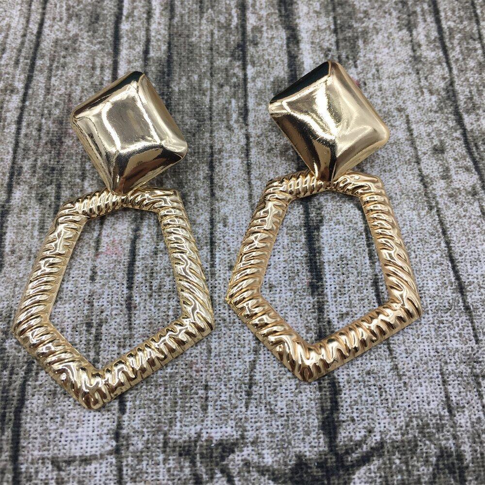 Textured hexagonal shaped ring earrings diamond-shaped bread earrings exaggerated earrings