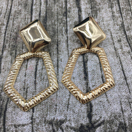 Textured hexagonal shaped ring earrings diamond-shaped bread earrings exaggerated earrings
