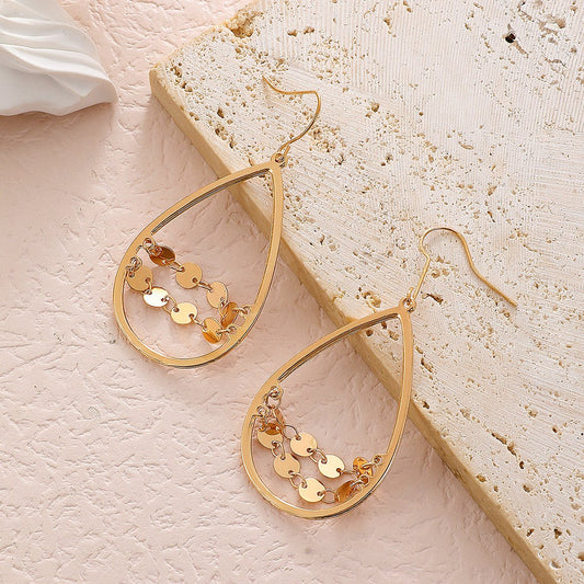 Ins hollow water drop earrings female Bohemian ethnic creative chain tassel earrings temperament earrings