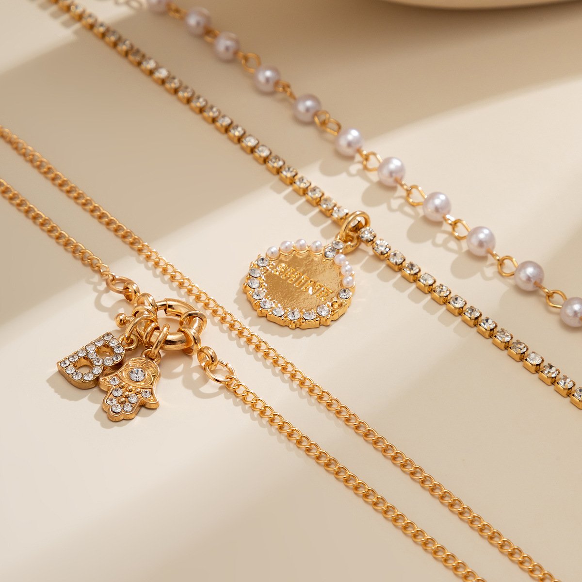 Jewelry Design Sense Simple Diamond Letter Tag Necklace Retro Versatile Pearl Chain Necklace