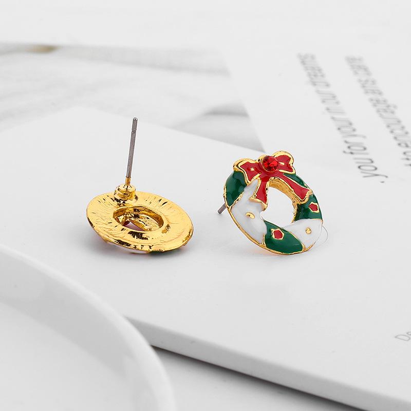 Cute fashion original design Christmas wreath bell earrings hit color girls heart personality all-match oil drop earrings female
