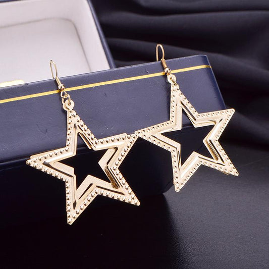Fashion Double Hollow Frosted Star Earrings OL Star Ear Jewelry