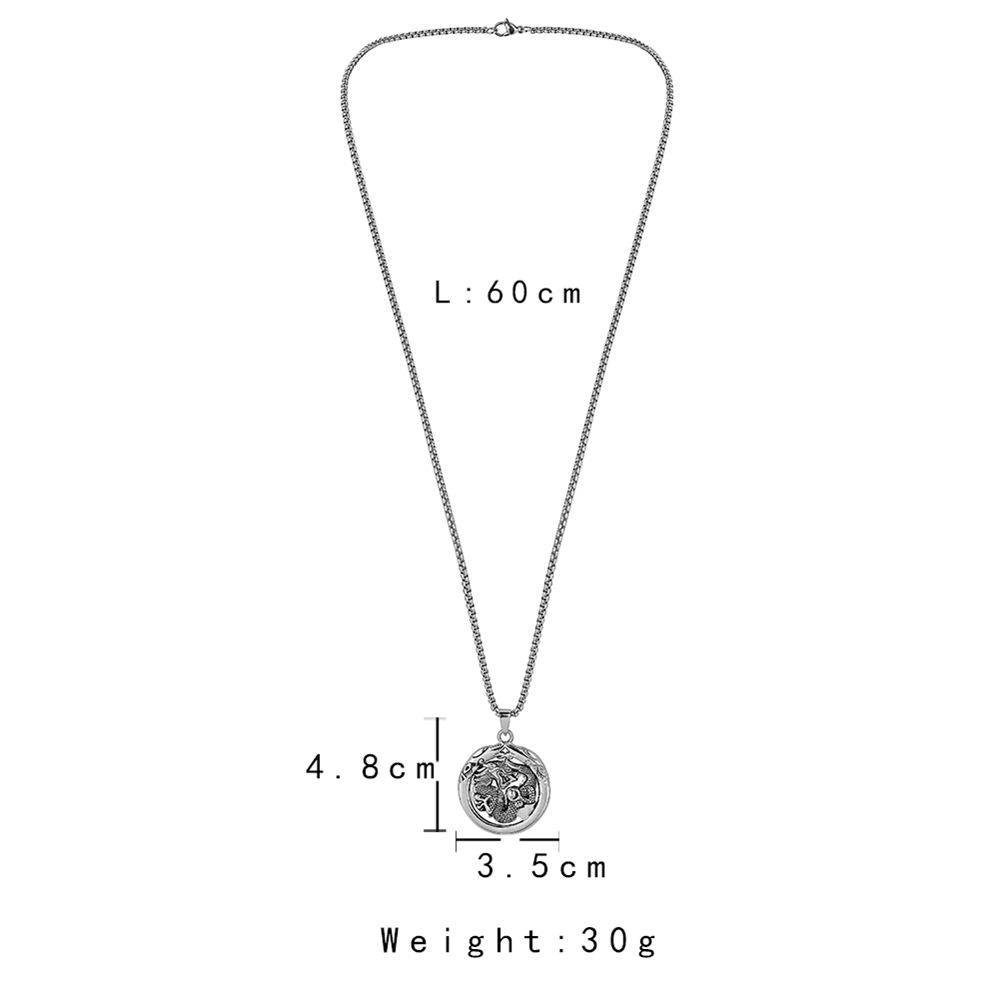 Ethnic fashion hip-hop stainless steel round plate hollow dragon totem pendant personality trend cold men's necklace