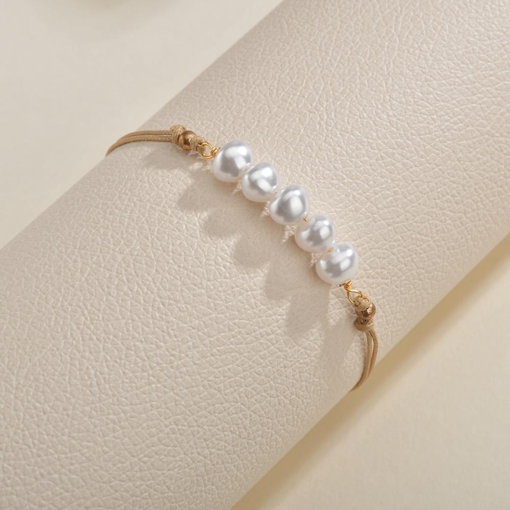 Accessories Fashion Pearl Anklet Vintage Wax Rope Braided Foot Jewelry