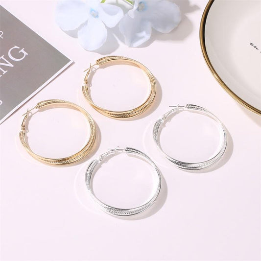 Earrings fashion simple three-layer cross earrings earrings exaggerated geometric multi-layer large circle earrings