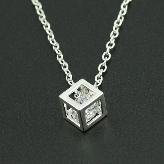 Zircon Three-dimensional Happiness Rubik's Cube Necklace Fashion Box Chain Necklace Crystal Necklace