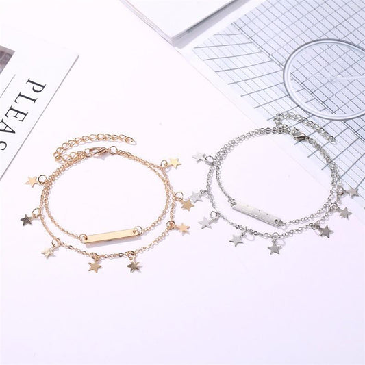 Foot jewelry trend women's simple beach foot jewelry fashion double-layer five-pointed star anklet