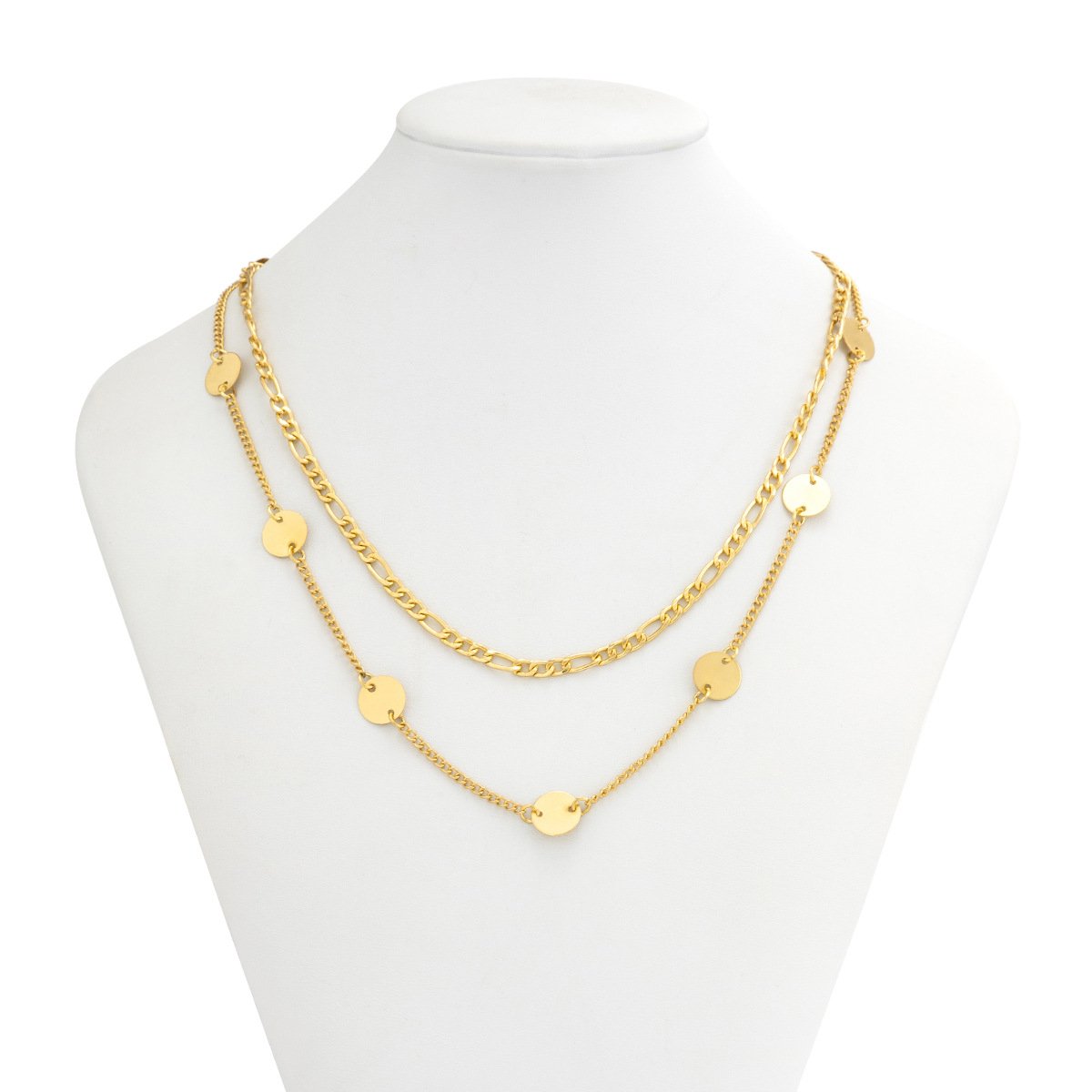 Jewelry Hip Hop Hollow Metal Clavicle Necklace Simple Geometric Double Layer Sequin Chain Necklace Women