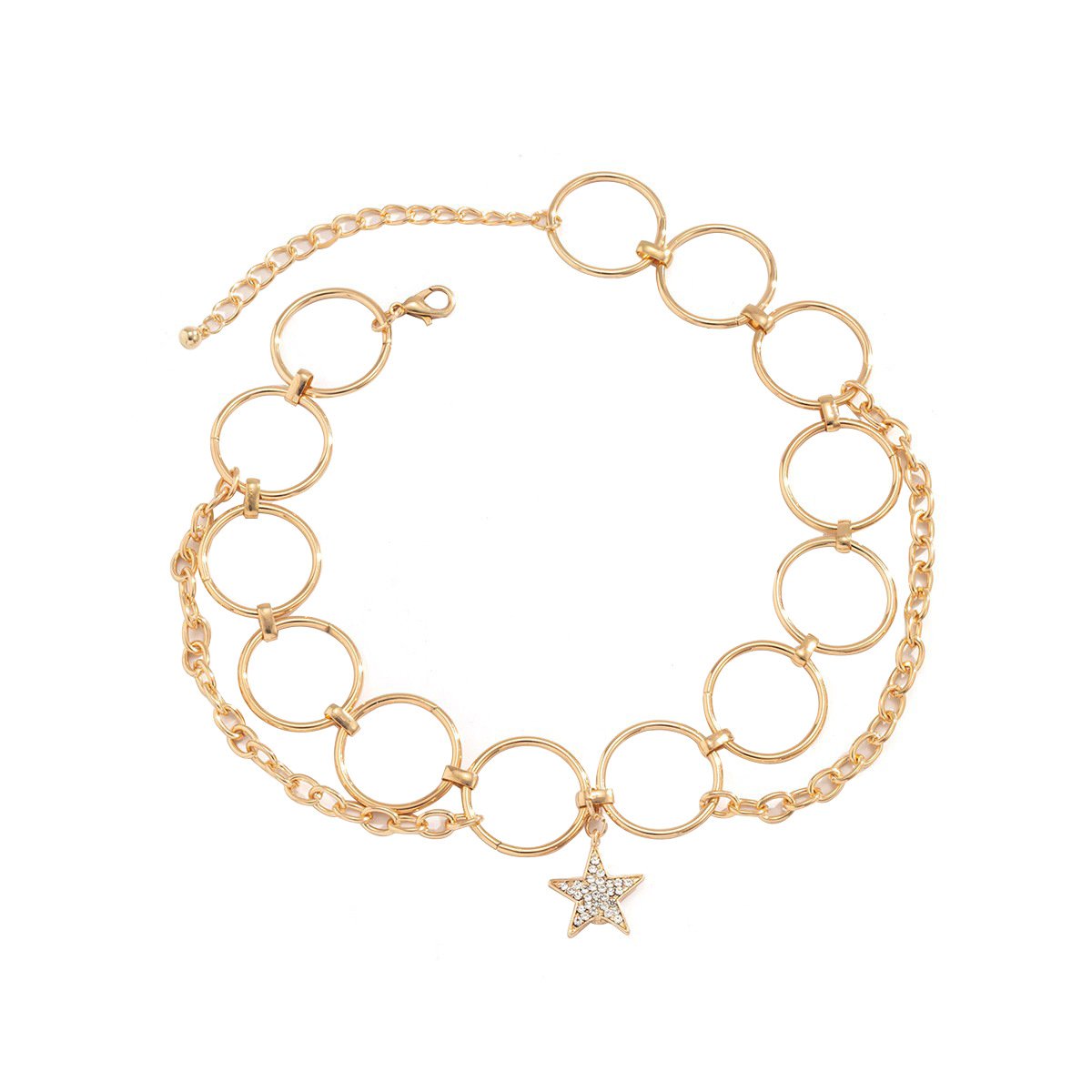 Jewelry Personality Creative Hollow Ring Chain Necklace Female Simple Diamond Pentagram Pendant Necklace