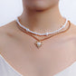 Jewelry trend double-layer imitation pearl love pendant necklace female hot girl all-match beaded necklace