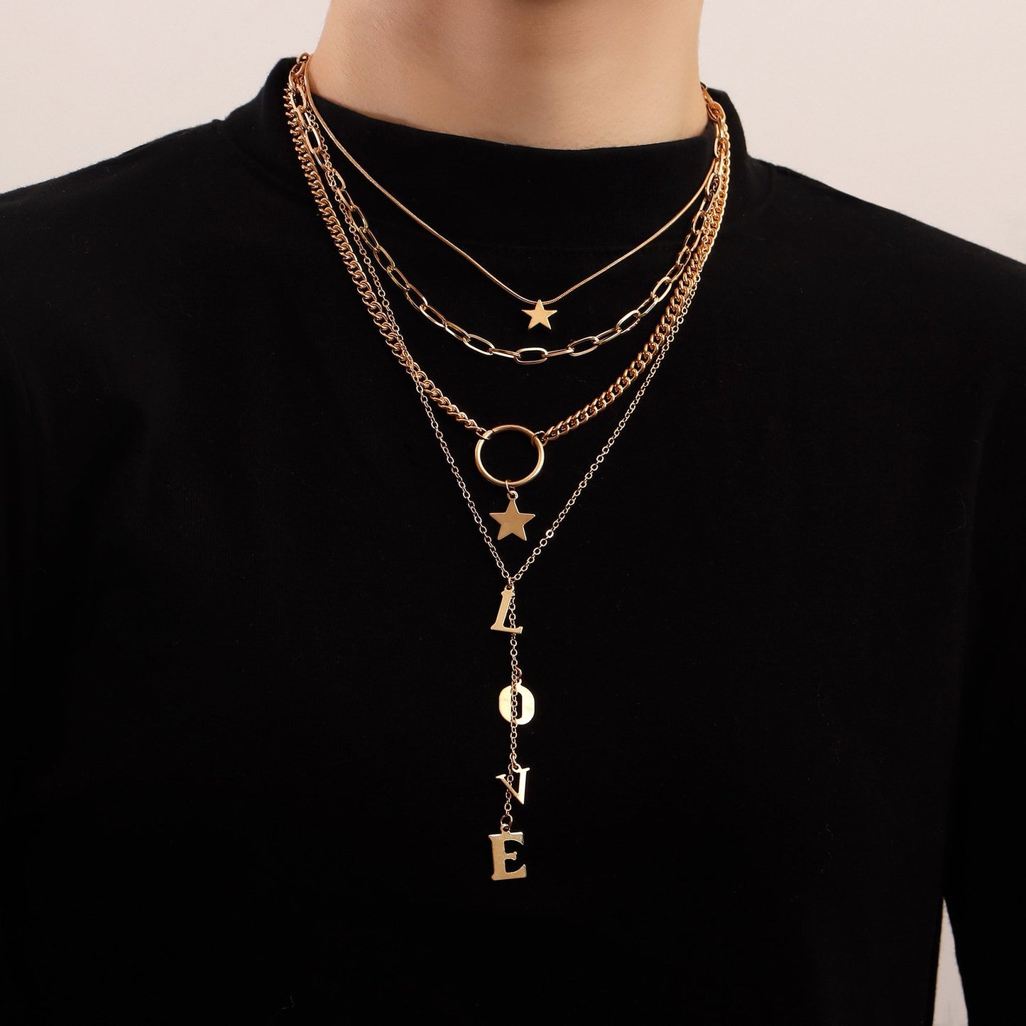 Jewelry trend multi-layer long tassel LOVE letter pendant necklace female sweater chain high-end sense