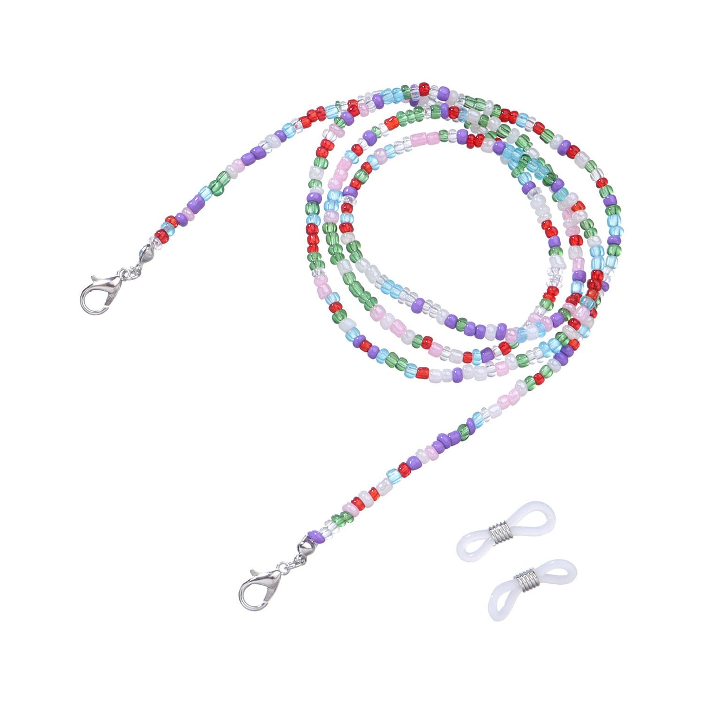 Jewelry Fashion Color Transparent Rice Beads Glasses Holder Women's Face Mask Dual Use Chain