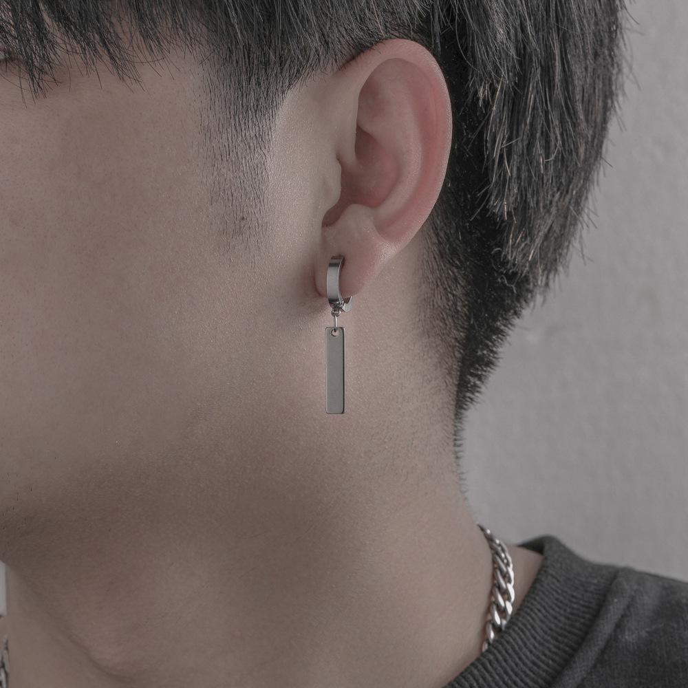 Men's Simple Personality Street Fashion Commuter Stainless Steel Asymmetric Triangle Rectangular Earbuckle