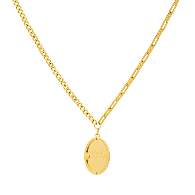 French GoodLuck Letter Oval Pendant Necklace Female Luck Clavicle Chain Lucky Valentine's Day Girlfriend
