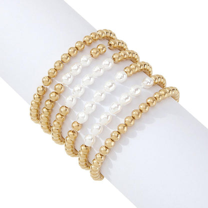 B1541 Simple Handmade Beaded Bracelet Geometric Imitation Pearl Elastic Hand Decoration Niche Design Jewelry