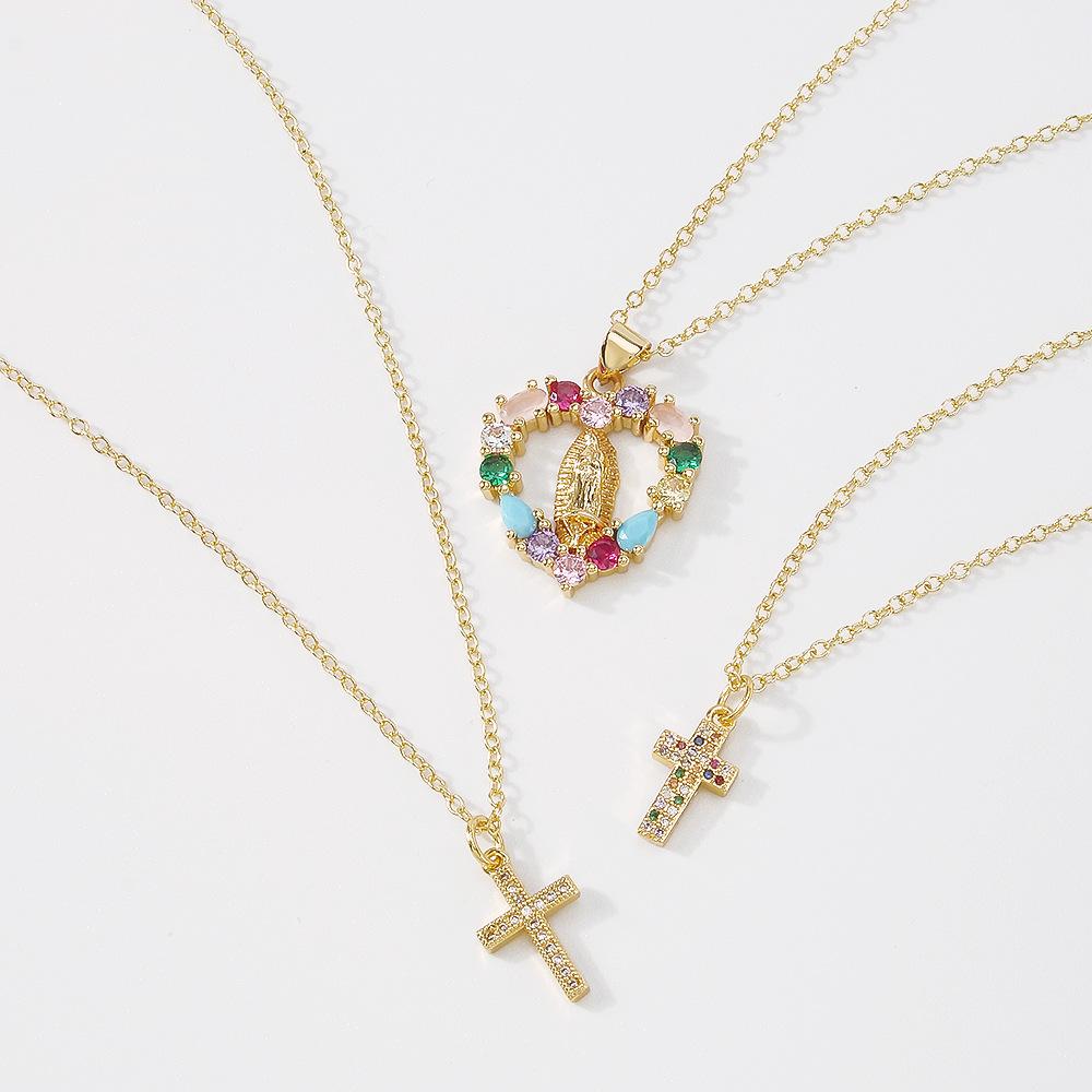 ZN72 Fashion Simple Jewelry Cross Peach Heart Brass Necklace Female Minority Temperament Micro-Inlaid Necklace