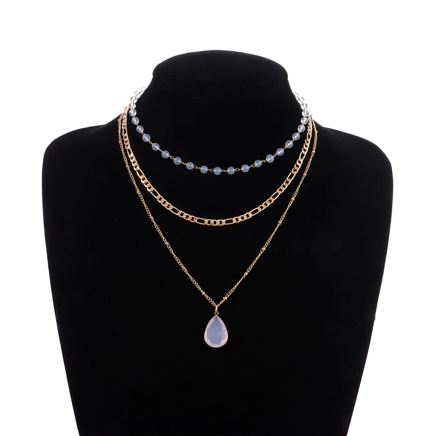 Jewelry multi-element protein bead crystal pendant necklace fashion three-to-one chain water drop necklace