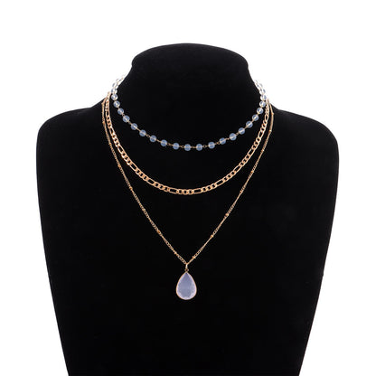 Jewelry multi-element protein bead crystal pendant necklace fashion three-to-one chain water drop necklace