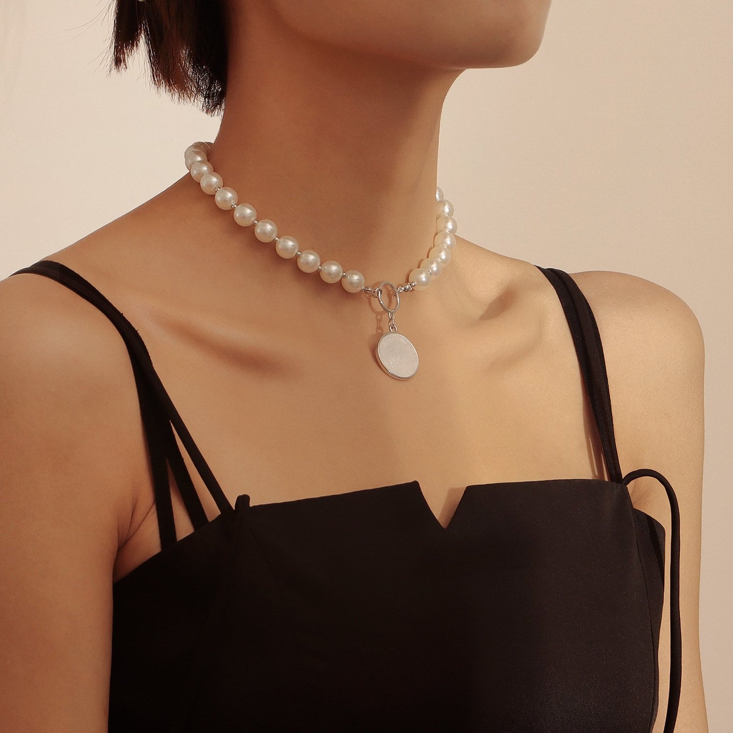 Jewelry ins mix and match shell bead beaded necklace round white mother-of-pearl pendant necklace female Choker