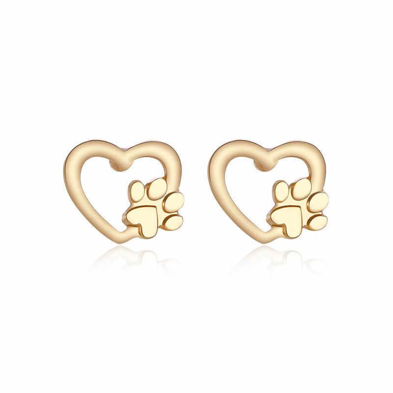 Creative Accessories Earrings Simple Love Dog Claw Hollow Peach Heart Stud Earrings