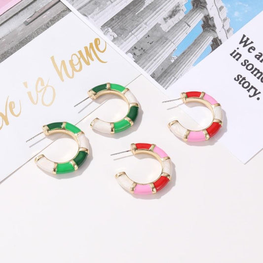 Fashion Earrings Creative Colorful C-shaped Stud Earrings Fashion Metal Bamboo Oil Drip Earrings