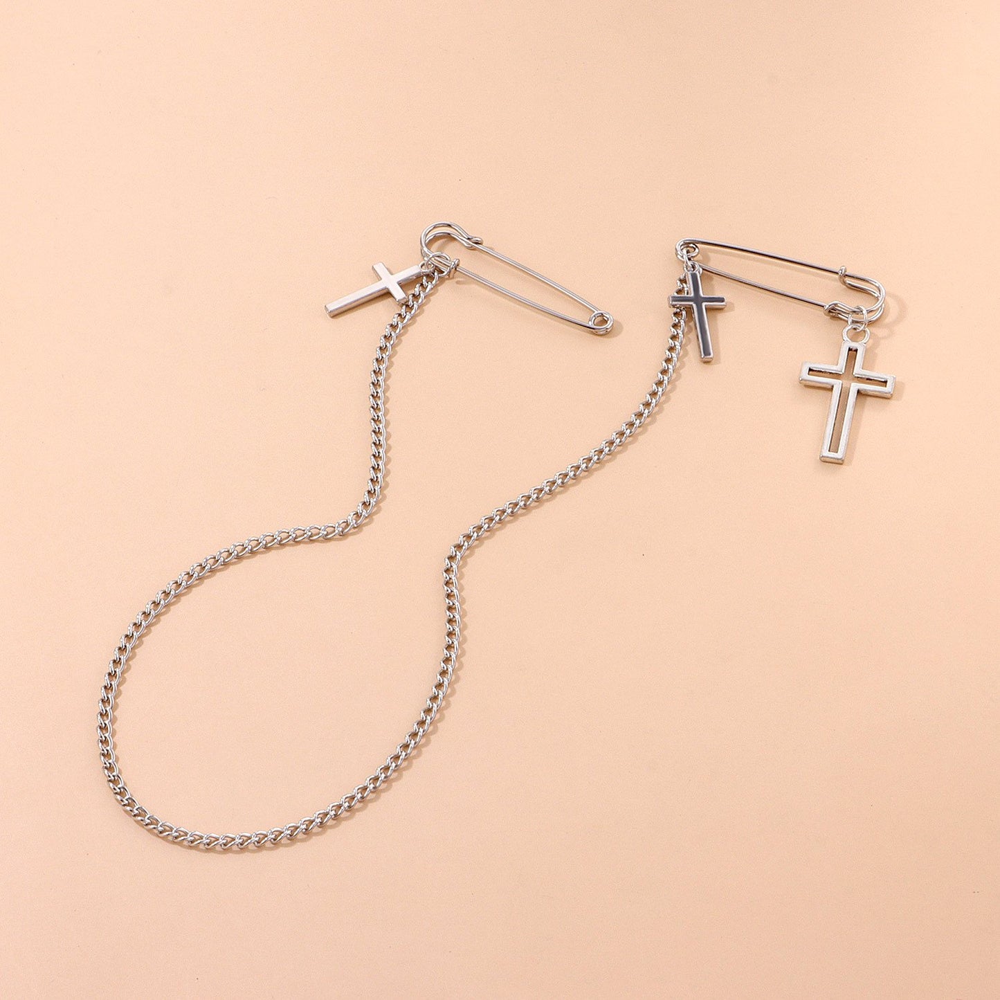 Jewelry Simple Cross Pendant Chain Brooch Men's and Women's Trendy Style Retro Personality Gender Pin Accessories