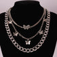 Retro Thick Chain Double Layer Butterfly Pendant Female Geometric Creative Elements Fashion Trend Necklace