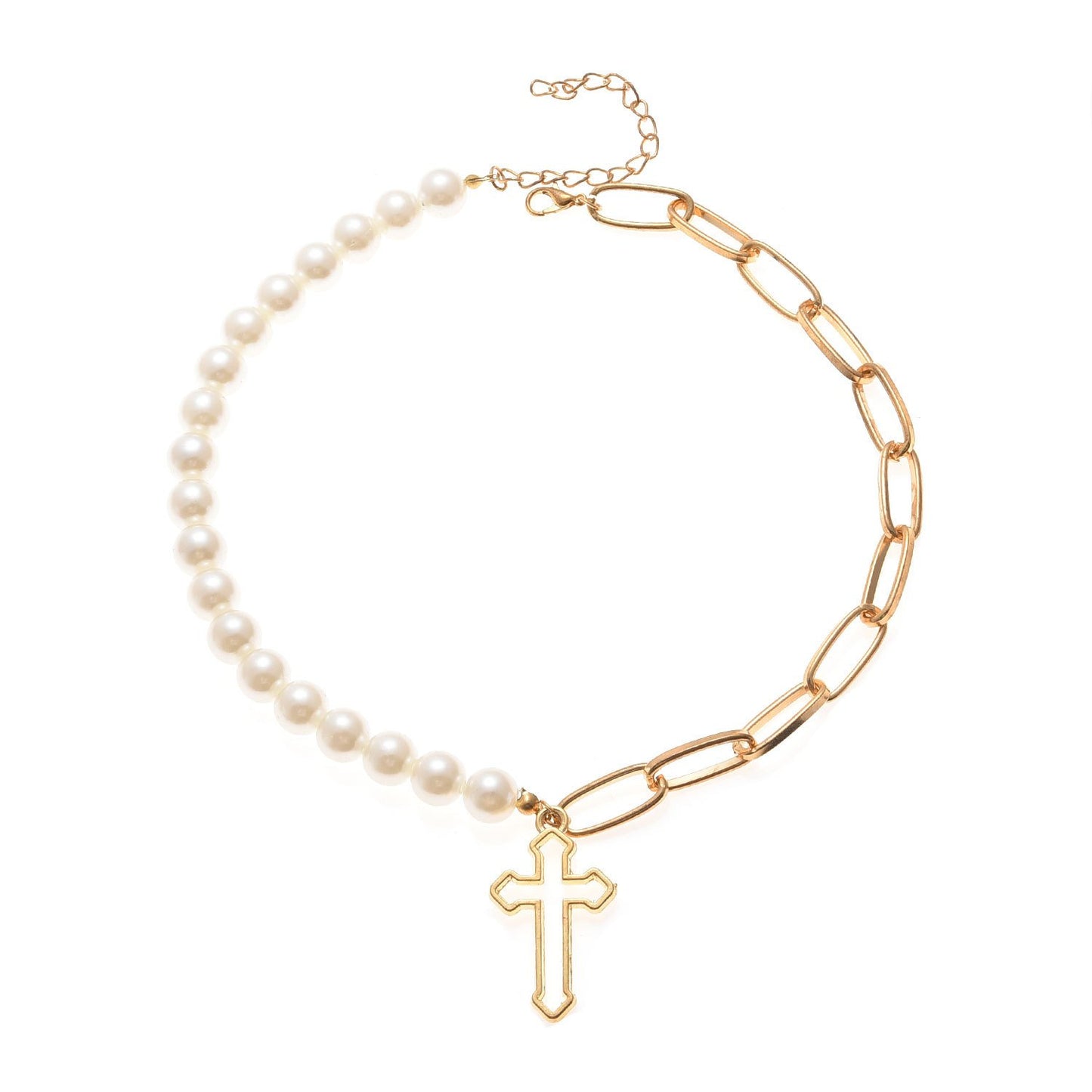 Jewelry Fashion Pearl Chain Cross Necklace Ladies Punk Retro Exaggerated Short Pendant