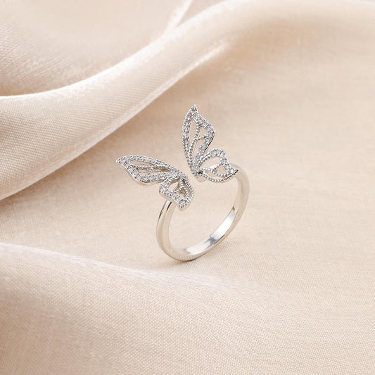 Fashion and simple big butterfly full of diamonds opening copper micro-inlaid zircon ring creative super fairy all-match ladies ring