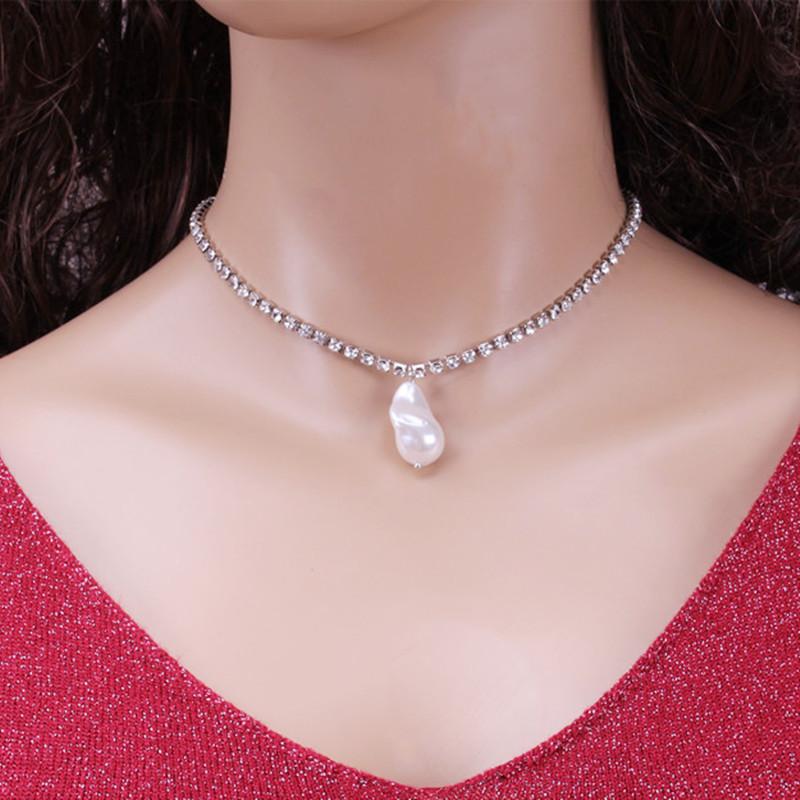 Jewelry simple cold diamond chain necklace fashion exaggerated special-shaped pearl pendant necklace