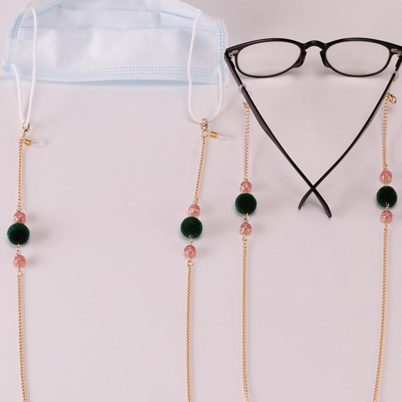 Jewelry fashion simple fur ball mask rope crystal stone anti-lost metal chain glasses chain