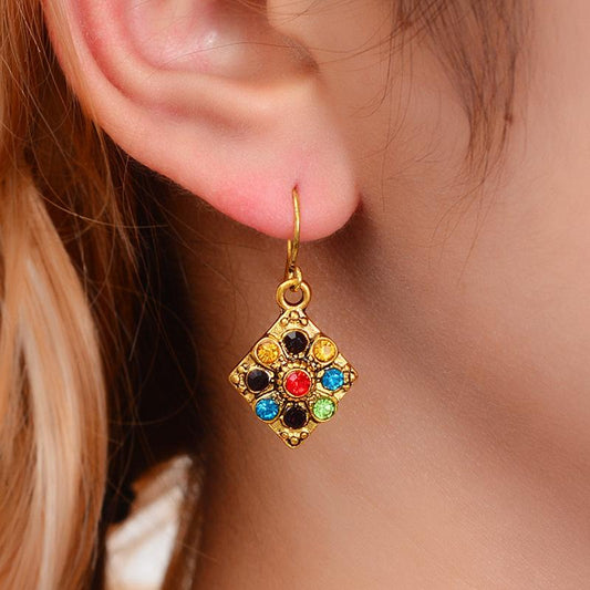 Bohemian fashion color diamond rhombus earrings ins ethnic metal geometric square earrings earrings