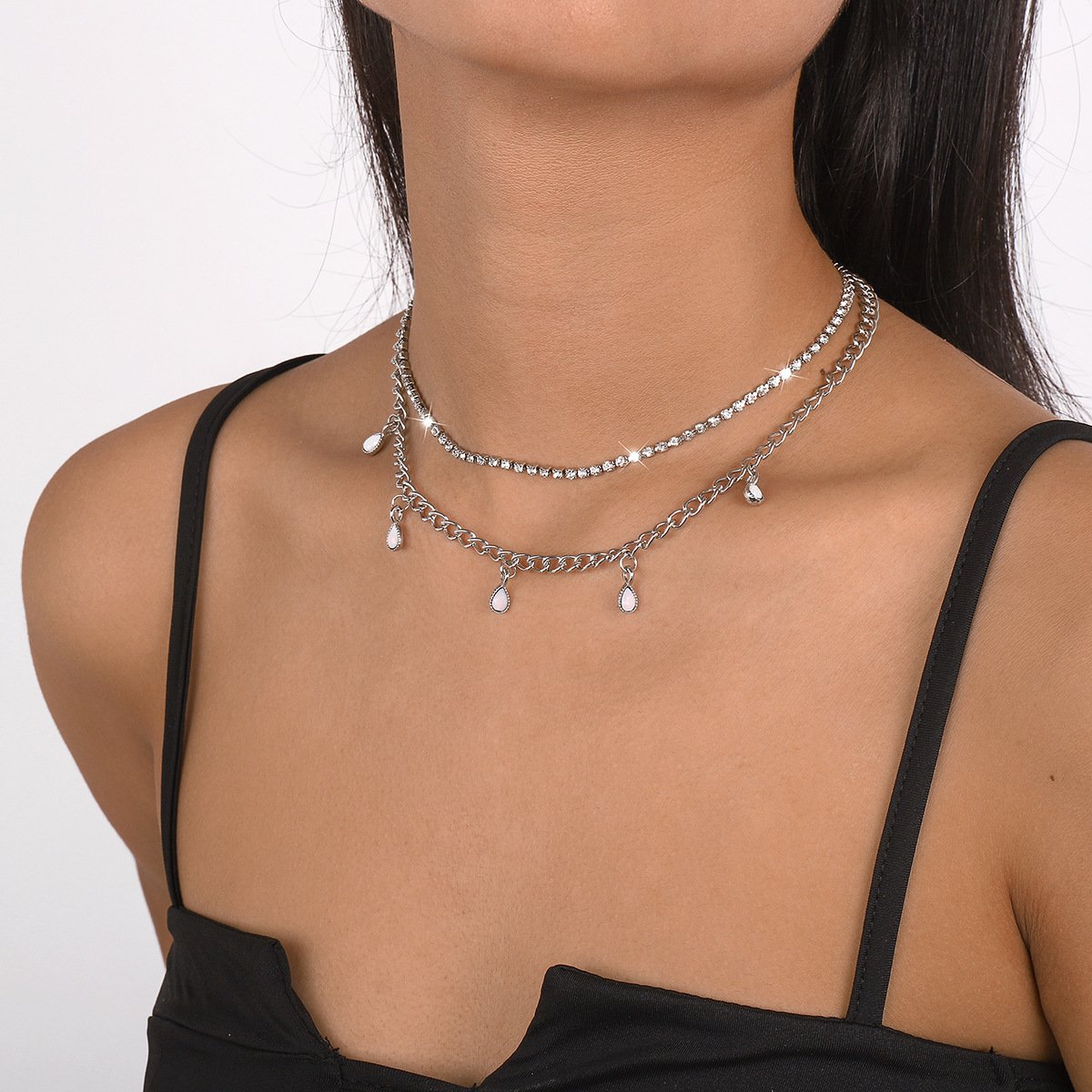 N1632 Simple and creative multi-layer necklace claw chain water drop tassel necklace sweet cool niche necklace