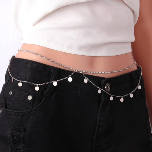 Sexy popular metal sequin waist chain female hip-hop simple ins tassel diamond claw chain body chain