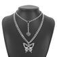 N9983 Exaggerated Punk Chain Necklace Creative Hollow Butterfly Drip Oil Heart Necklace Double Stacked Necklace