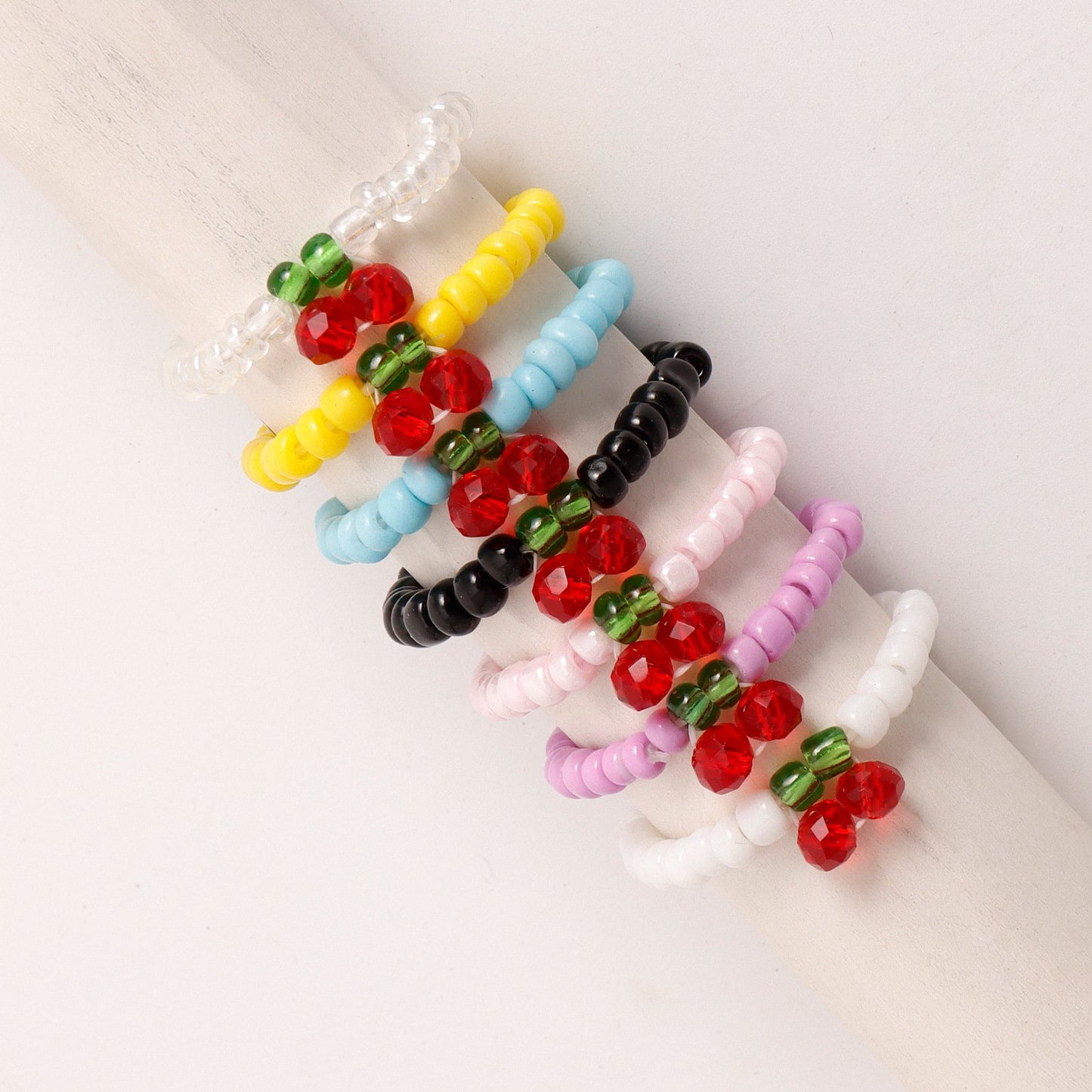 Jewelry Color Small Rice Beads Red Cherry Elastic Rope Ring Female Design Sense Niche Simple Hand Jewelry