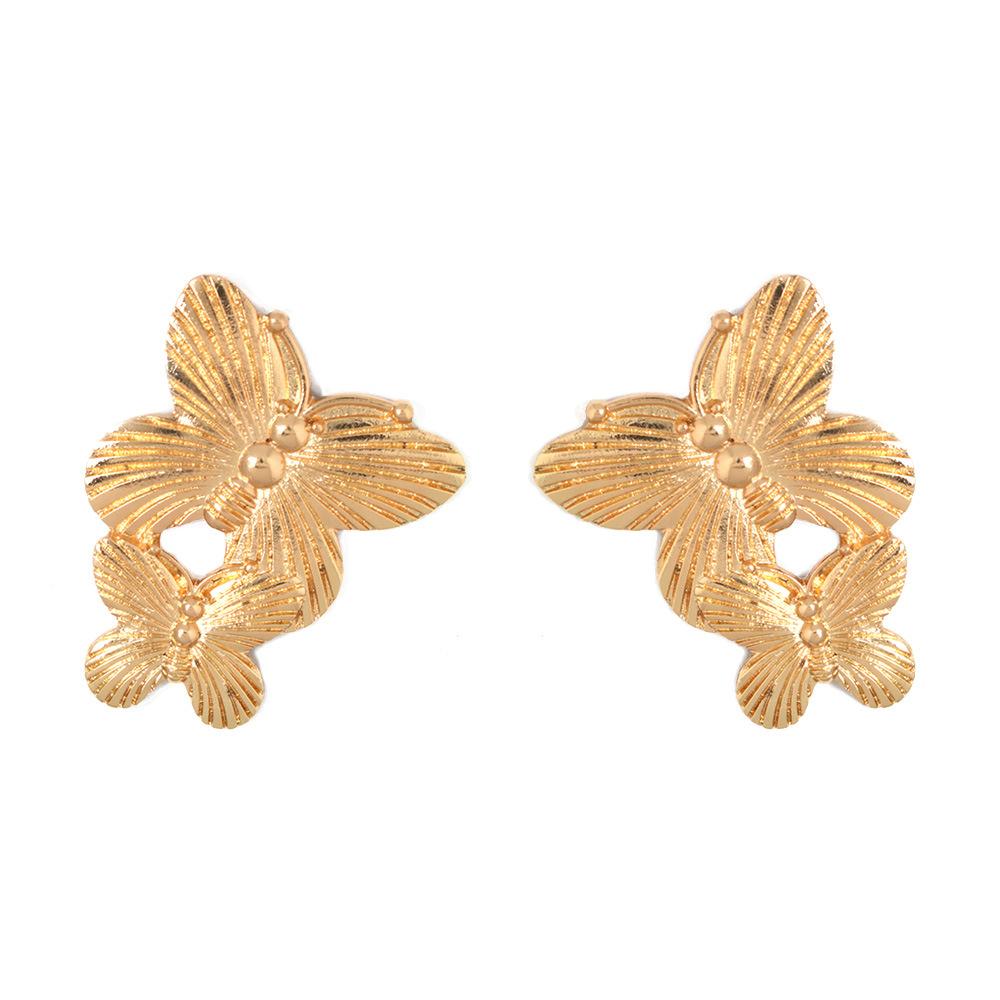 2E5642 Magnesium base fashion exaggerated metal texture butterfly multi-layer wings creative alloy earrings