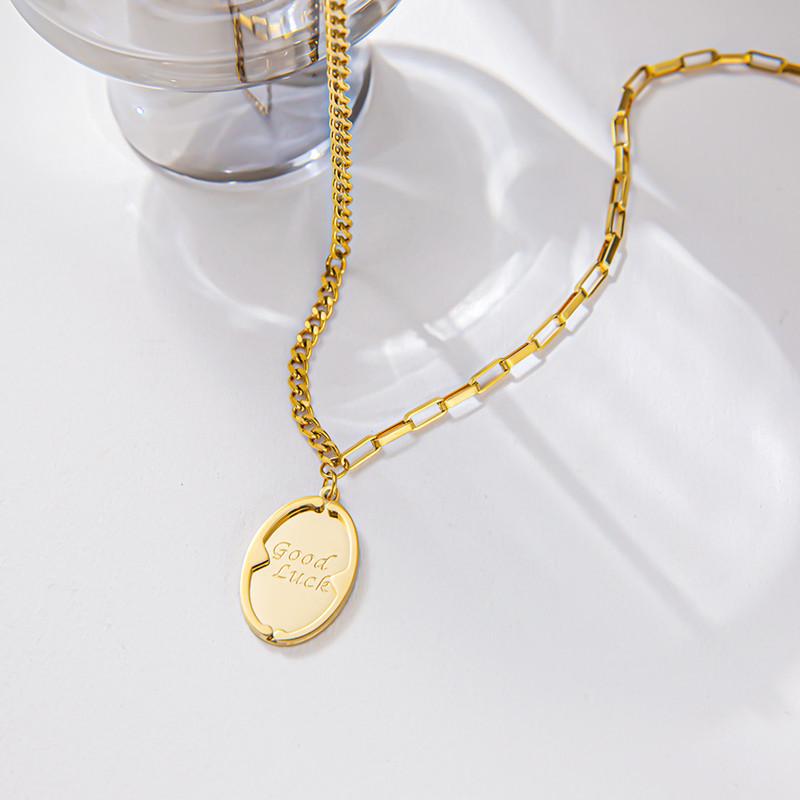 French GoodLuck Letter Oval Pendant Necklace Female Luck Clavicle Chain Lucky Valentine's Day Girlfriend