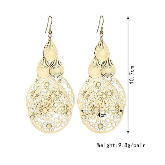 Palace hollow multi-layered flower retro earrings Indian personality retro ladies earrings