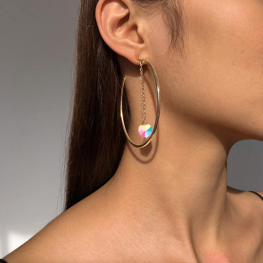 E115 Simple geometric earrings colorful love creative chain C-shaped earrings retro niche earrings women